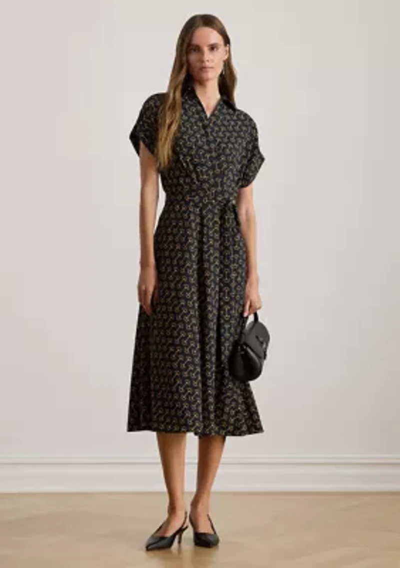 Women's Geo-Print Belted Crepe Dress
