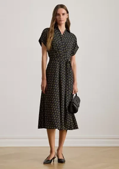 Women's Geo-Print Belted Crepe Dress