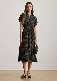 Women's Geo-Print Belted Crepe Dress