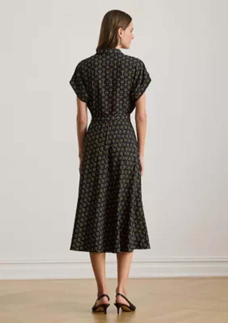 Women's Geo-Print Belted Crepe Dress