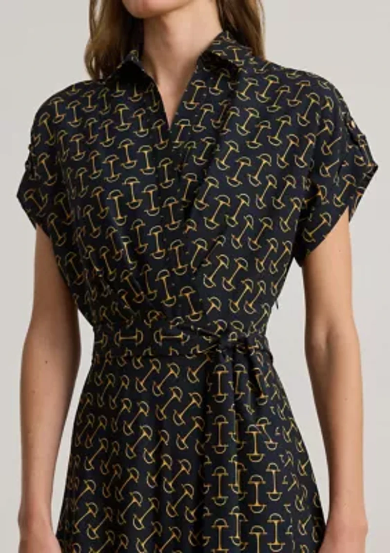 Women's Geo-Print Belted Crepe Dress