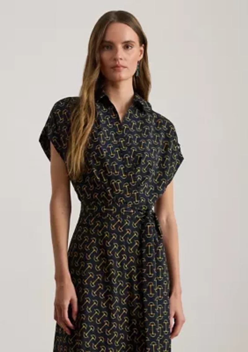 Women's Geo-Print Belted Crepe Dress