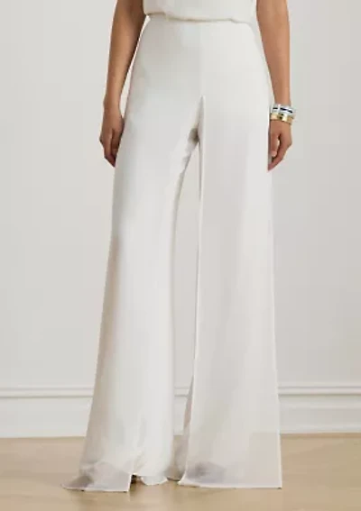Women's Chiffon-Trim Georgette Wide-Leg Pants