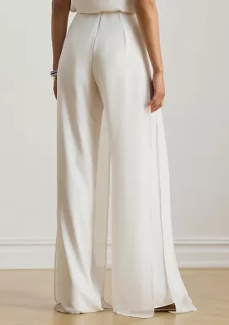 Women's Chiffon-Trim Georgette Wide-Leg Pants