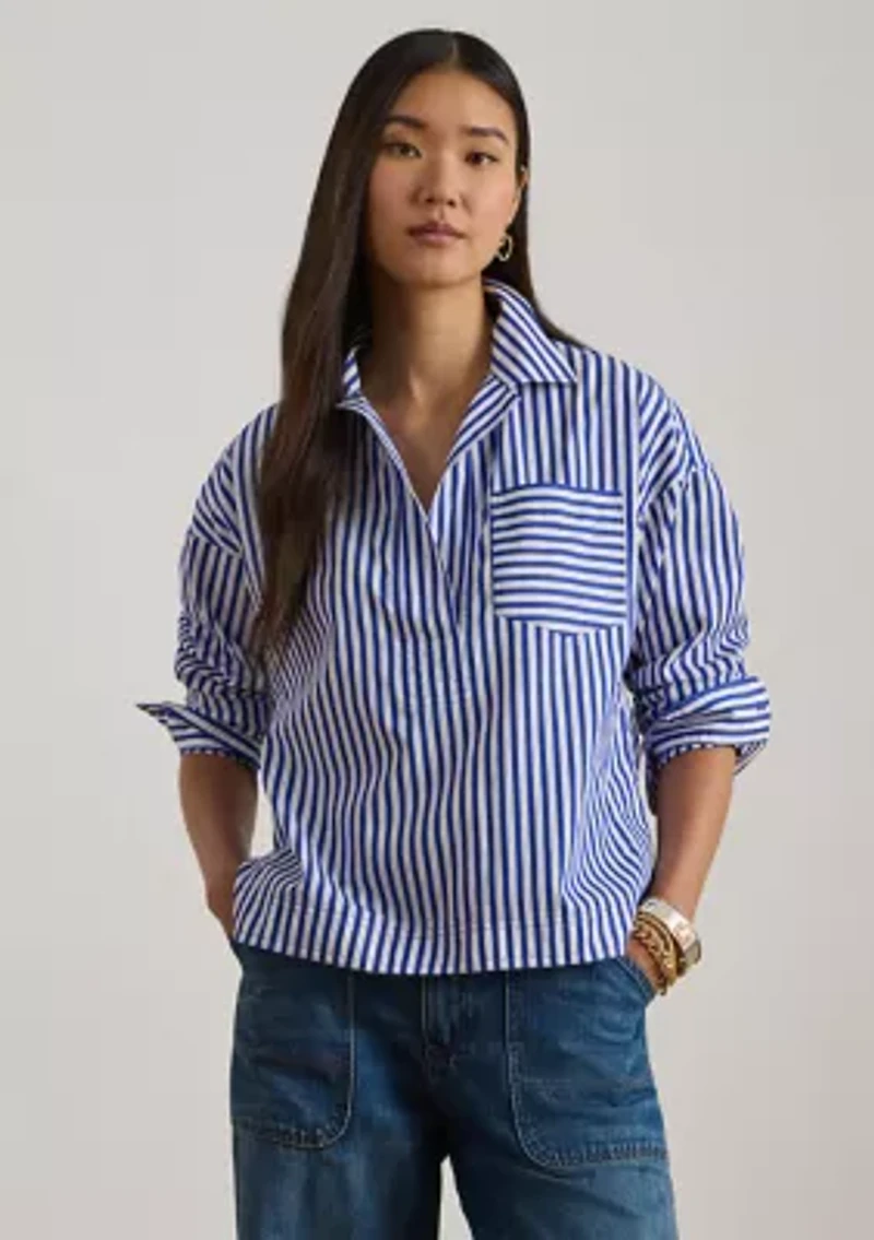 Striped Cotton Broadcloth Cropped Shirt