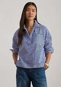 Striped Cotton Broadcloth Cropped Shirt