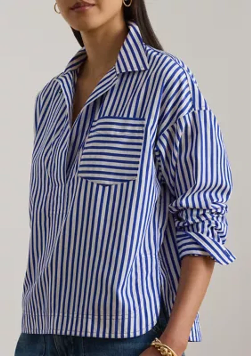 Striped Cotton Broadcloth Cropped Shirt