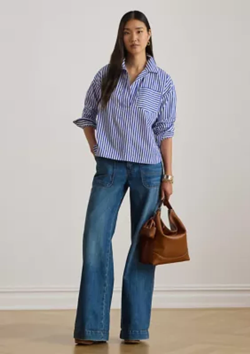 Striped Cotton Broadcloth Cropped Shirt