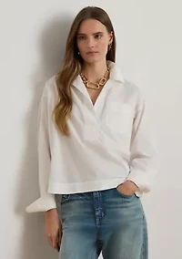 Cotton Broadcloth Cropped Shirt