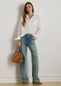 Cotton Broadcloth Cropped Shirt