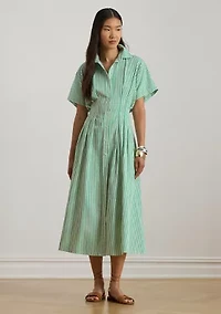 Women's Striped Pleated Broadcloth Shirtdress