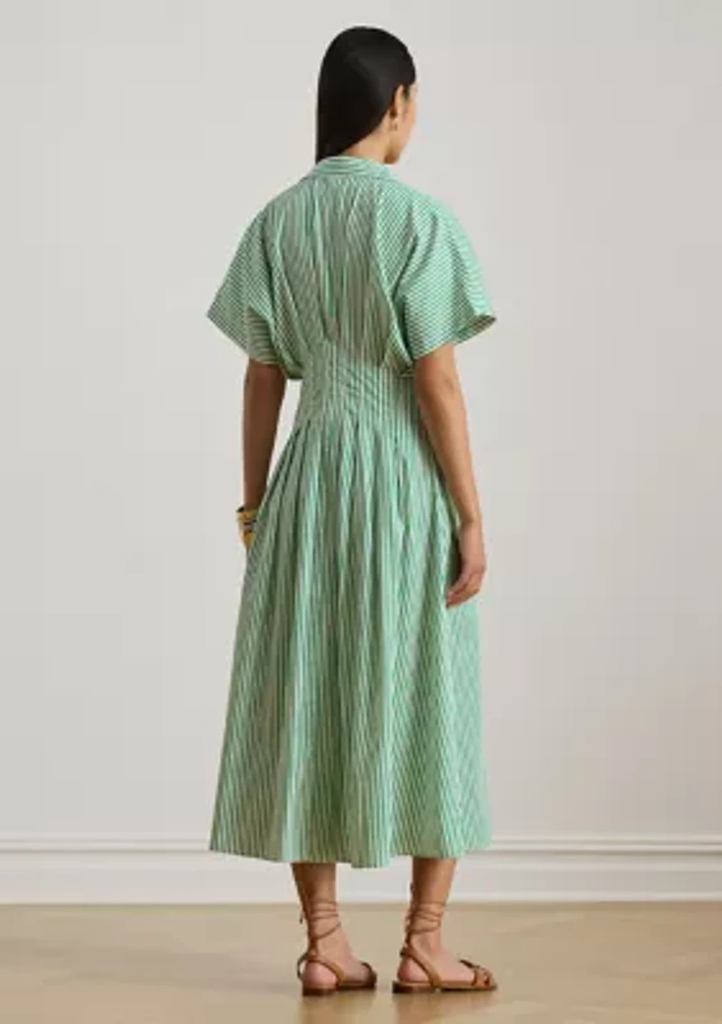 Women's Striped Pleated Broadcloth Shirtdress