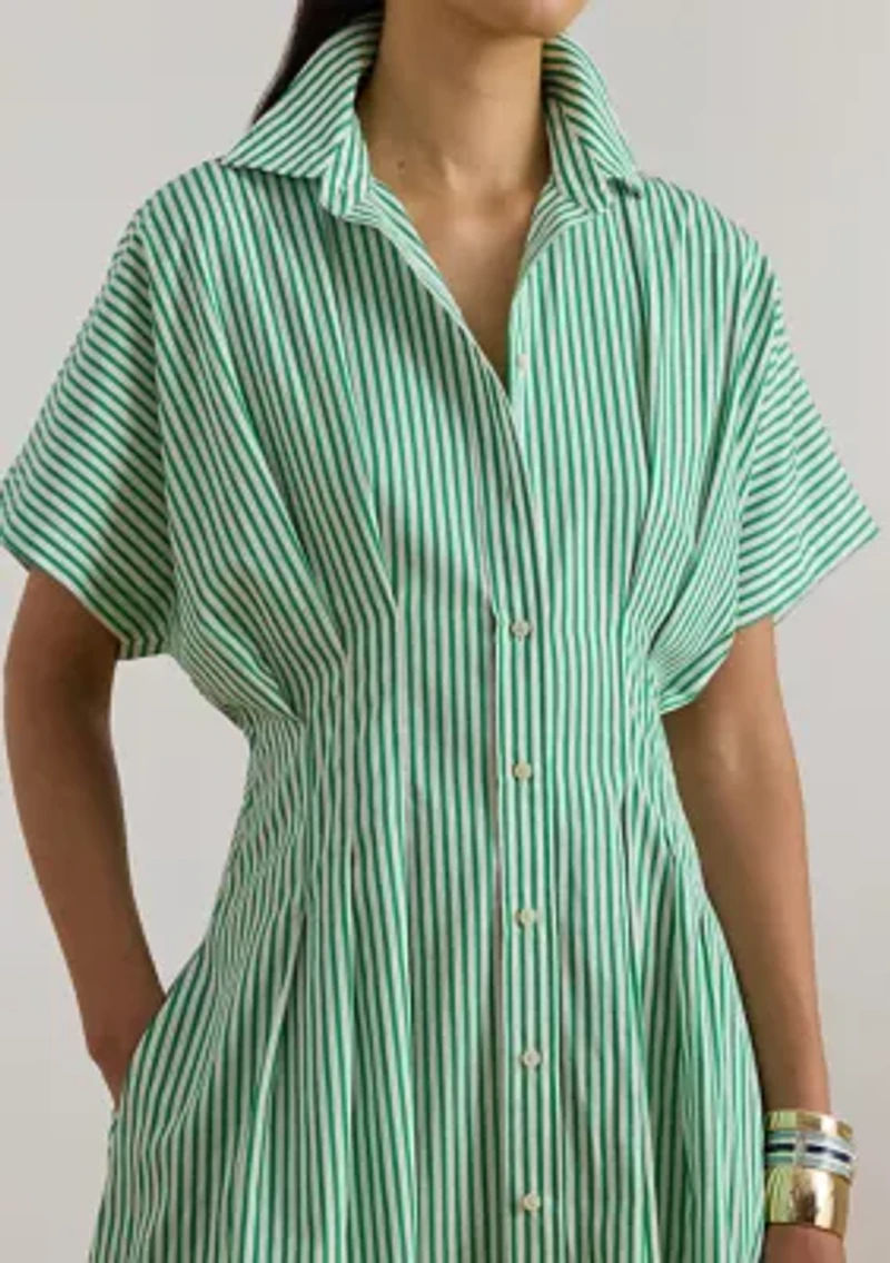 Women's Striped Pleated Broadcloth Shirtdress