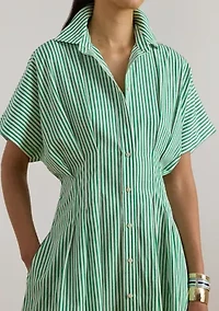 Women's Striped Pleated Broadcloth Shirtdress