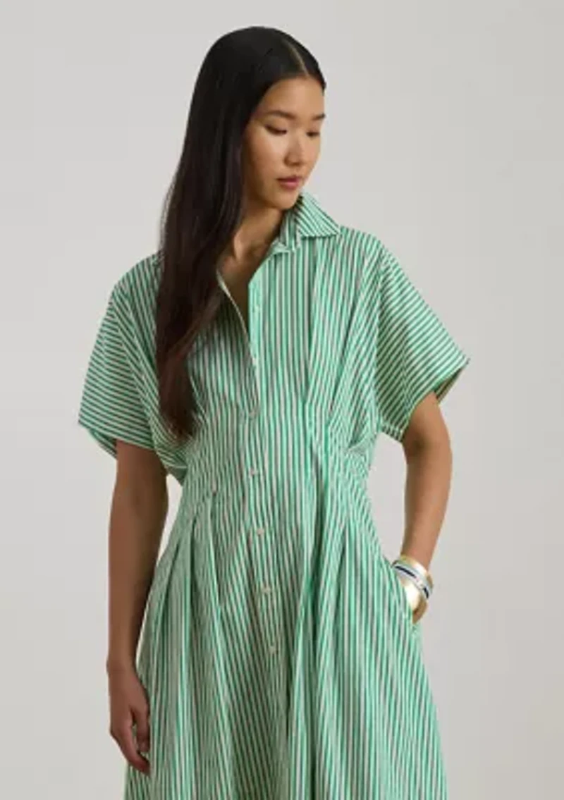 Women's Striped Pleated Broadcloth Shirtdress