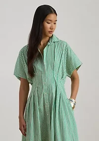 Women's Striped Pleated Broadcloth Shirtdress