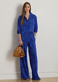 Women's Paisley Crepe Wide-Leg Pants