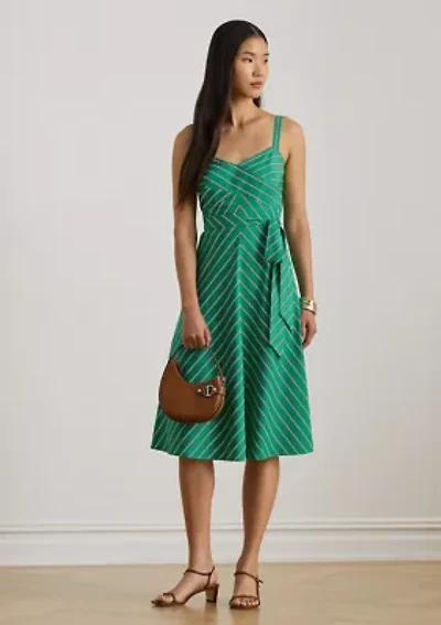 Striped Belted Cotton Sleeveless Dress