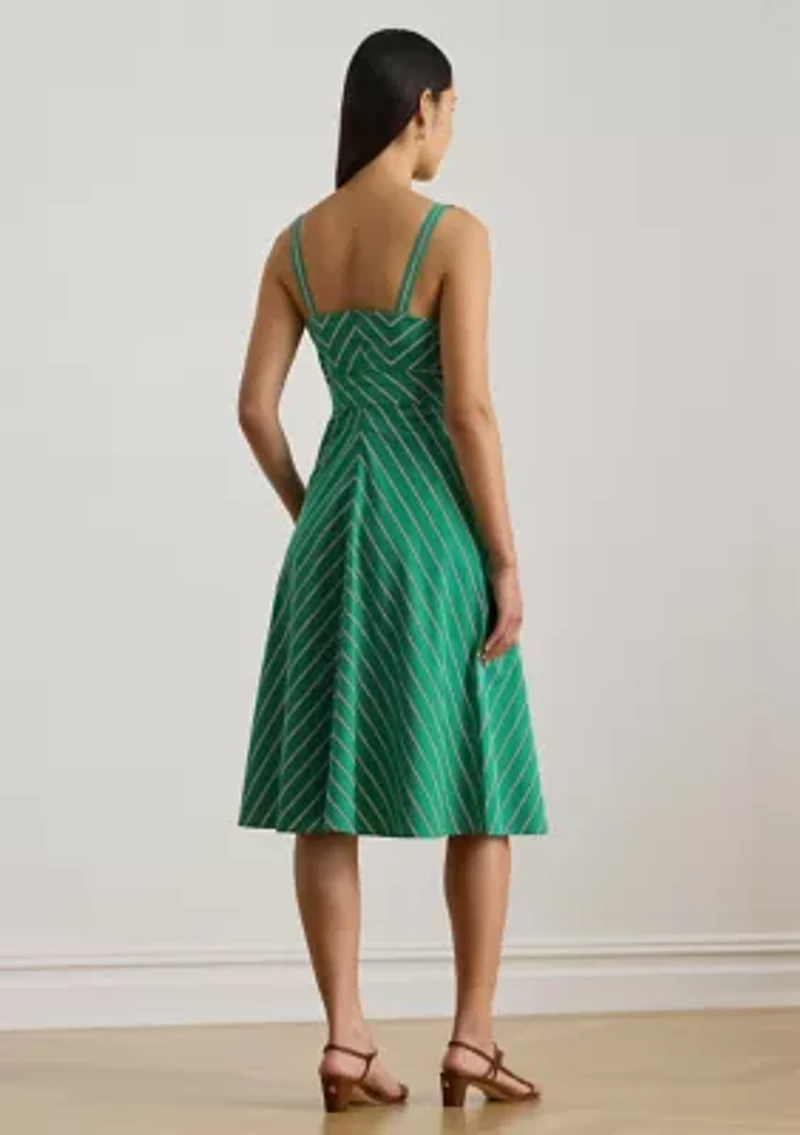 Striped Belted Cotton Sleeveless Dress