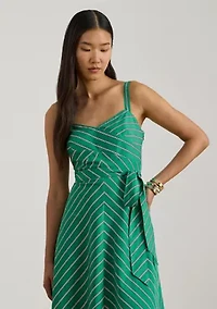 Striped Belted Cotton Sleeveless Dress