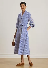 Striped Eyelet Broadcloth Shirtdress