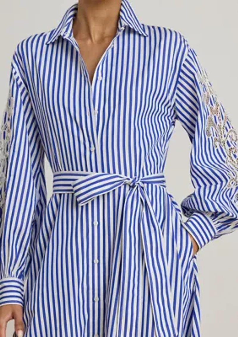 Striped Eyelet Broadcloth Shirtdress