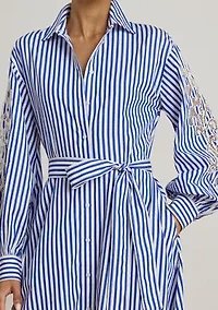 Striped Eyelet Broadcloth Shirtdress