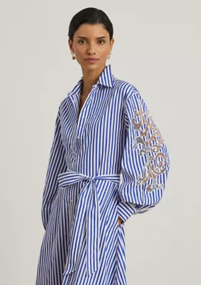 Striped Eyelet Broadcloth Shirtdress