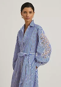 Striped Eyelet Broadcloth Shirtdress
