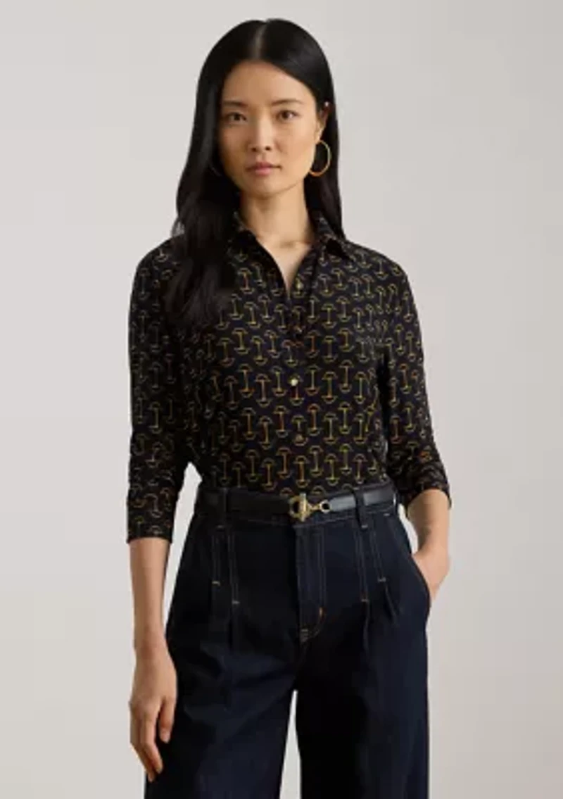 Women's Slim Fit Geo-Print Stretch Jersey Shirt
