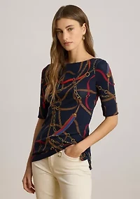Women's Belting-Print Cotton Boatneck T-Shirt