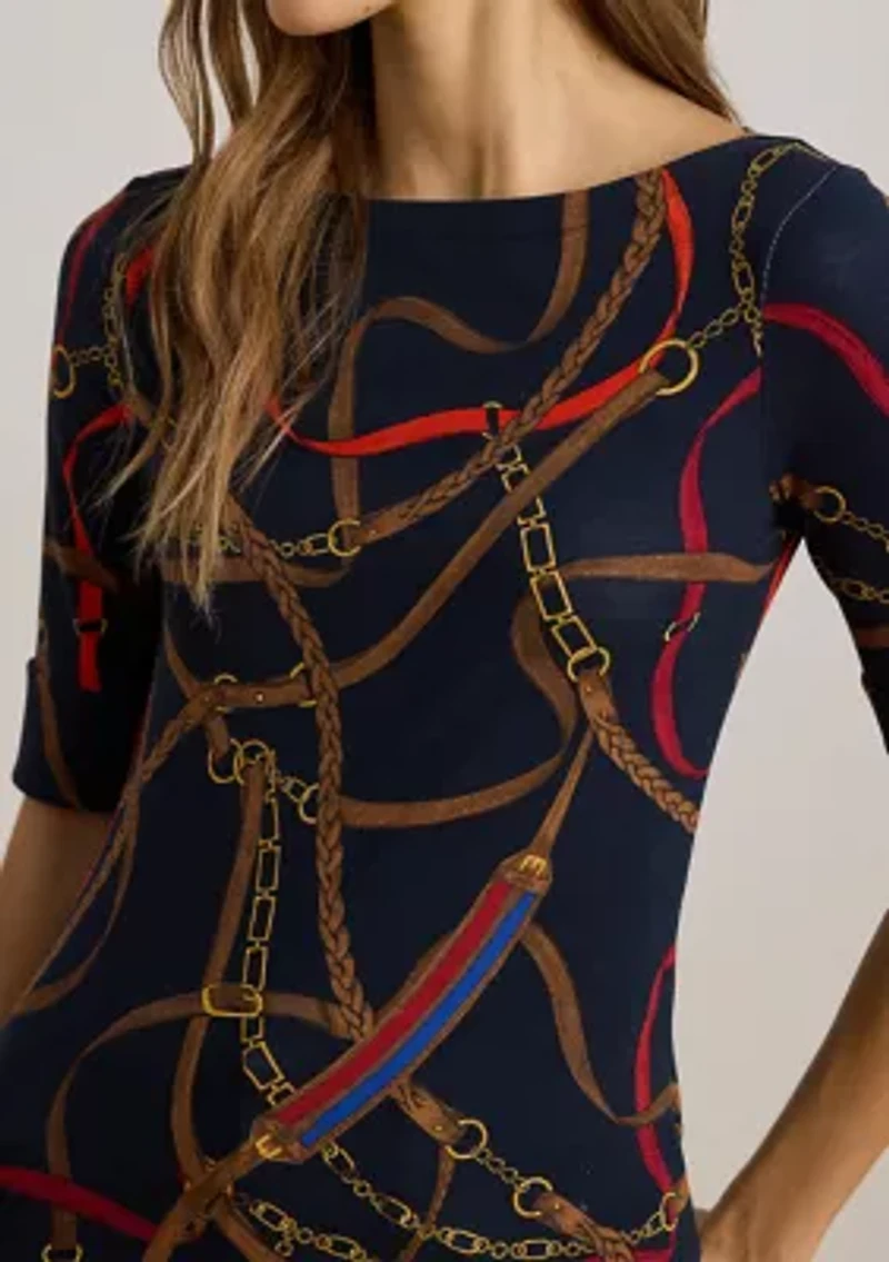 Women's Belting-Print Cotton Boatneck T-Shirt