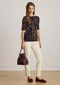 Women's Belting-Print Cotton Boatneck T-Shirt