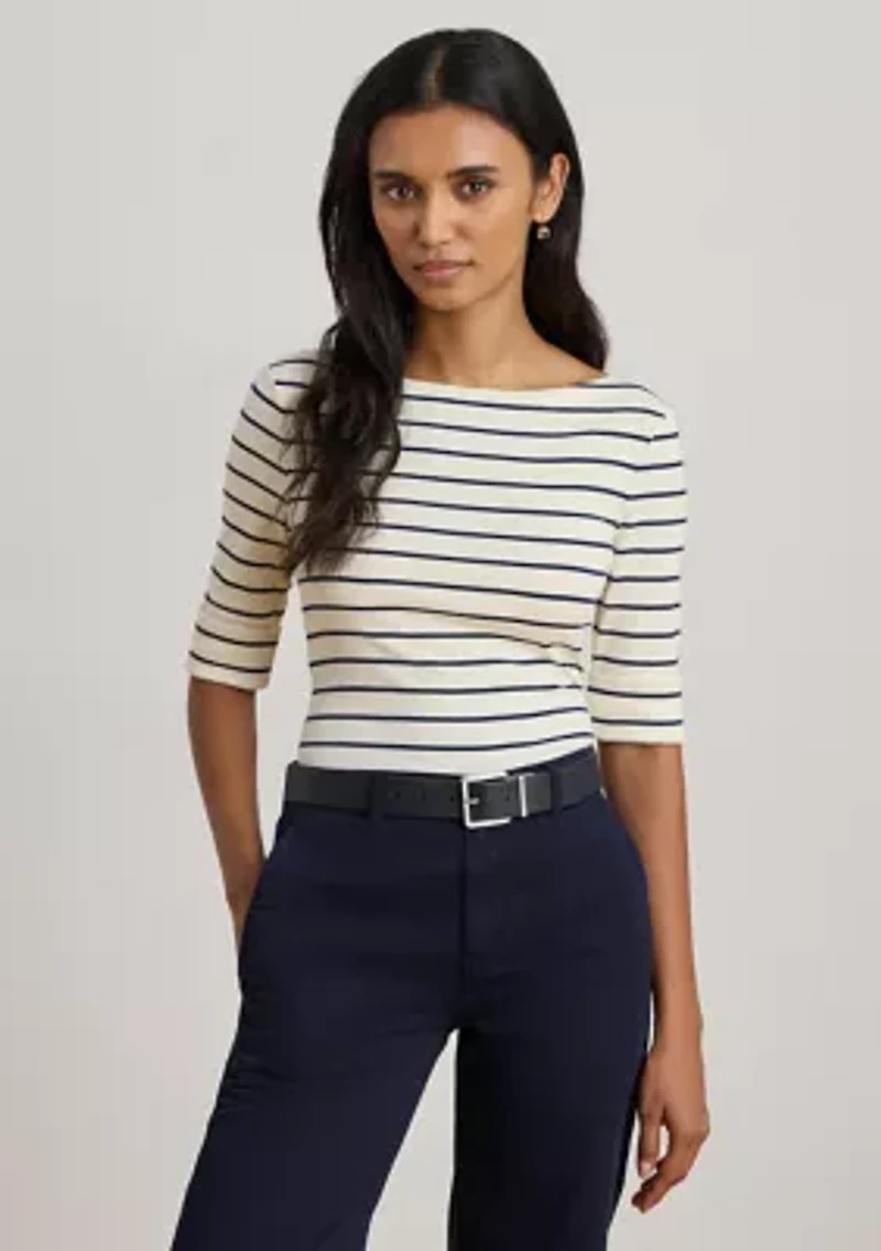Women's Striped Stretch Cotton Boat Neck T-Shirt