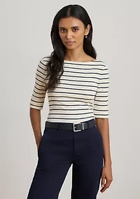 Women's Striped Stretch Cotton Boat Neck T-Shirt