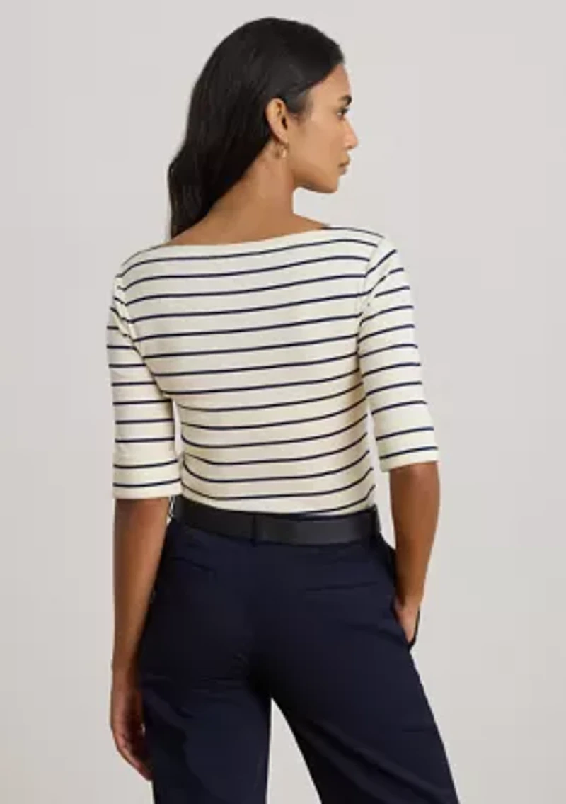 Women's Striped Stretch Cotton Boat Neck T-Shirt