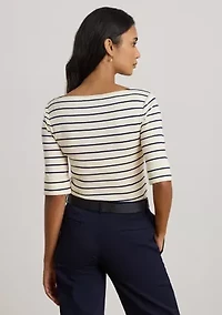 Women's Striped Stretch Cotton Boat Neck T-Shirt
