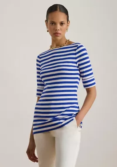 Women's Striped Stretch Cotton Boat Neck T-Shirt