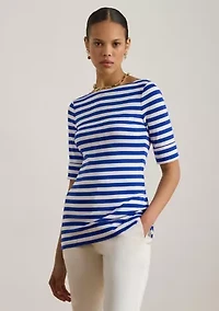Women's Striped Stretch Cotton Boat Neck T-Shirt