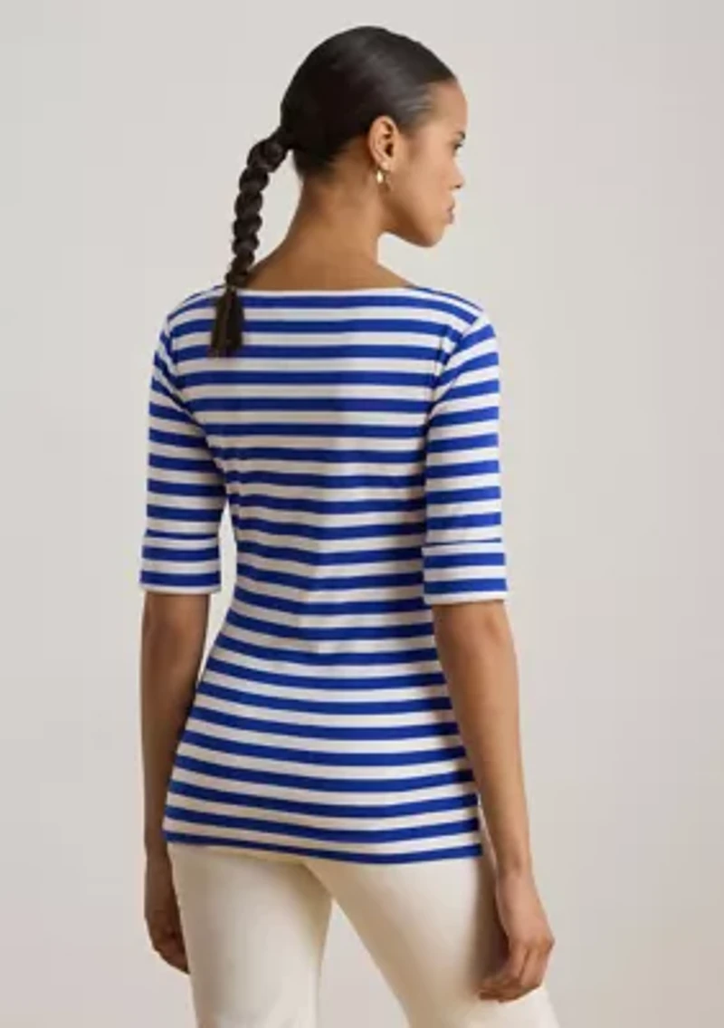 Women's Striped Stretch Cotton Boat Neck T-Shirt