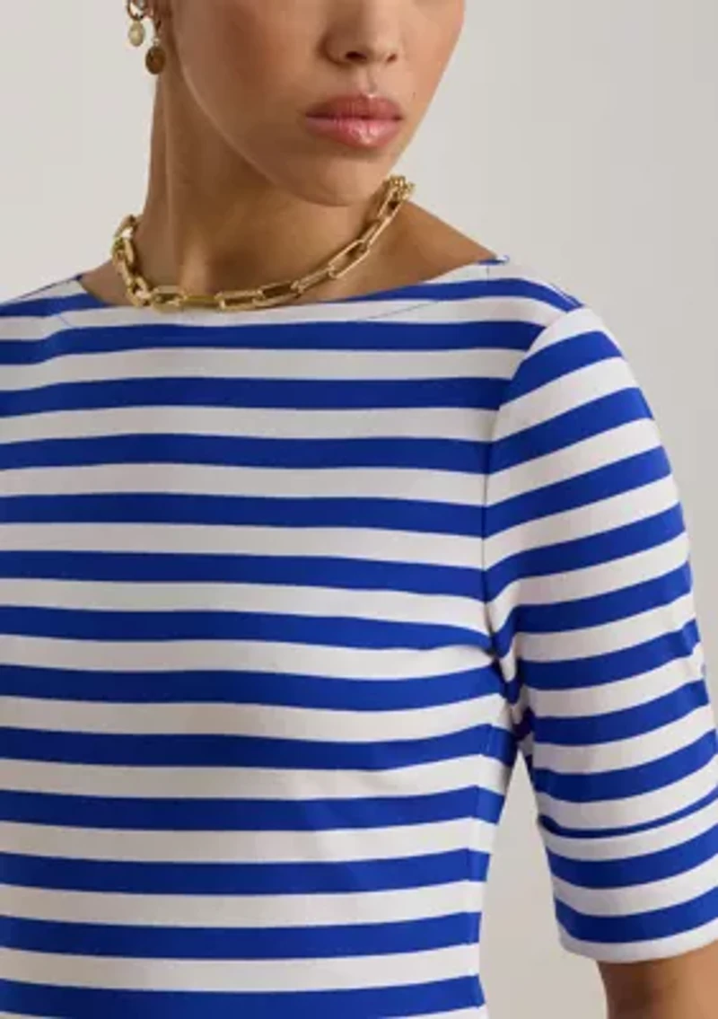 Women's Striped Stretch Cotton Boat Neck T-Shirt
