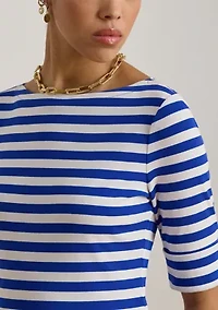 Women's Striped Stretch Cotton Boat Neck T-Shirt