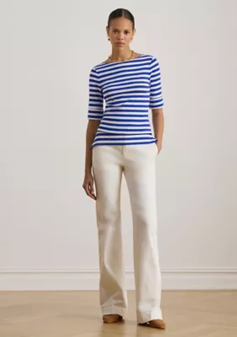 Women's Striped Stretch Cotton Boat Neck T-Shirt