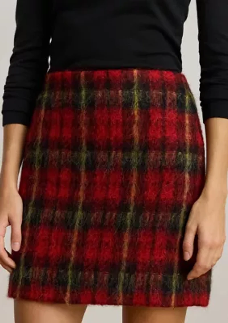 Women's Plaid Mohair Pencil Miniskirt