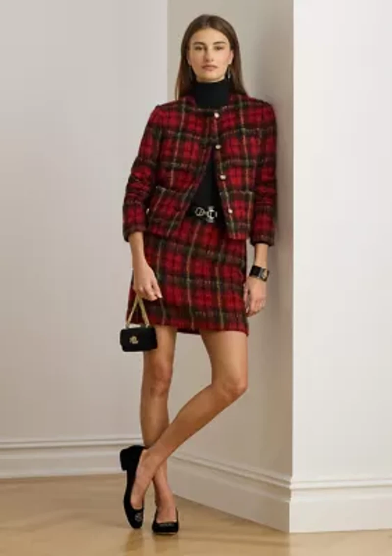 Women's Plaid Mohair Pencil Miniskirt