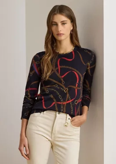Women's Belting-Print Cotton-Blend Sweater