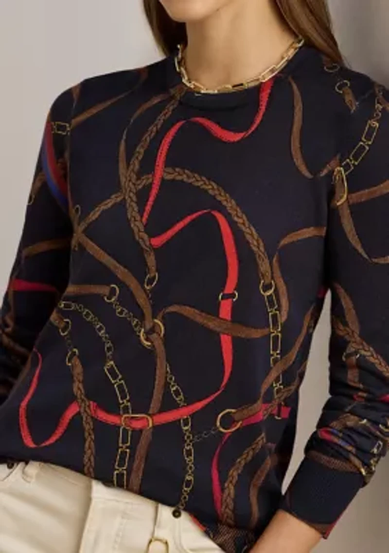 Women's Belting-Print Cotton-Blend Sweater