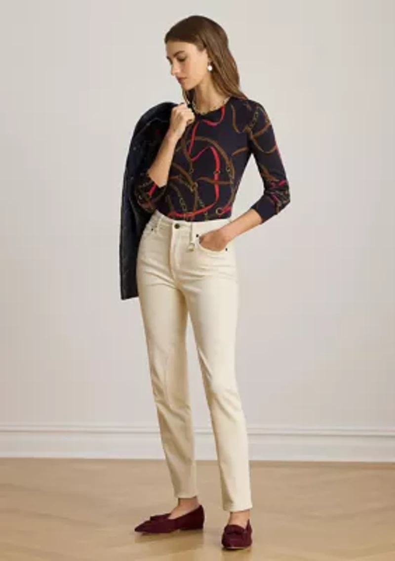 Women's Belting-Print Cotton-Blend Sweater