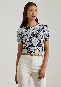 Women's Floral Cotton-Blend Short-Sleeve Sweater