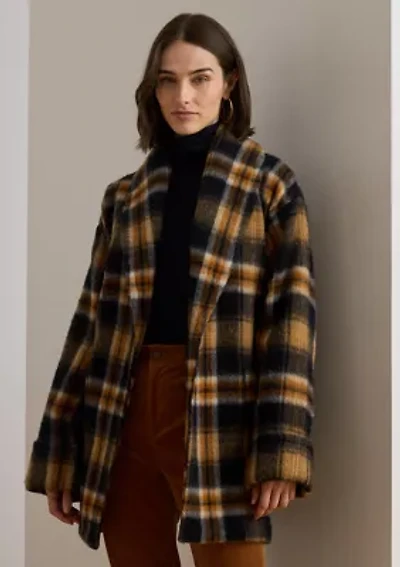 Women's Plaid Wool-Blend Shawl-Collar Wrap Coat